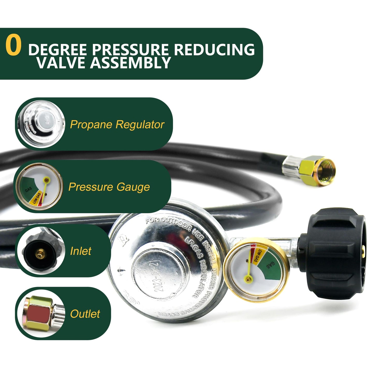 Rixordd 4 Feet Propane Regulator Hose with Gauge - QCC1 Connection for LP Gas Grill, Heater, and Fire Pit Table - 3/8" Female Flare Nut