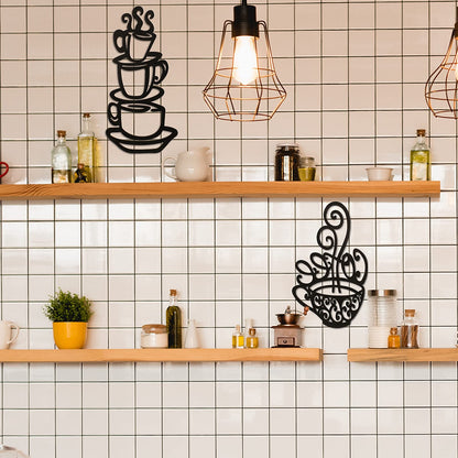 Jetec 2 Pieces Coffee Wall Decor Black Cup Silhouette Kitchen Wall Art Decor Coffee Bar Accessories