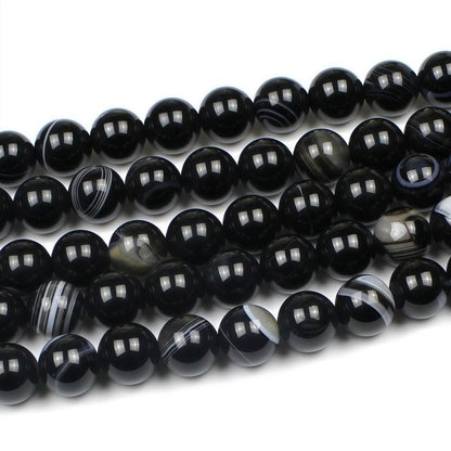 MJDCB Natural Black Striped Agate Round Loose Beads for Jewelry Making DIY Bracelet Necklace (10mm)