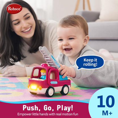 ROHSCE Baby Boy Construction Toys for 6-12 Months, Toddler Learning Toy Cars, Push and Go Friction Powered Fire Trucks with Light and Music, First Birthday Gifts for Boys