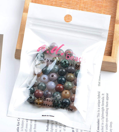 AD Beads Natural Gemstone 8mm Round Loose Beads Big Hole 2.5mm Sized 40pcs (Indian Agate)