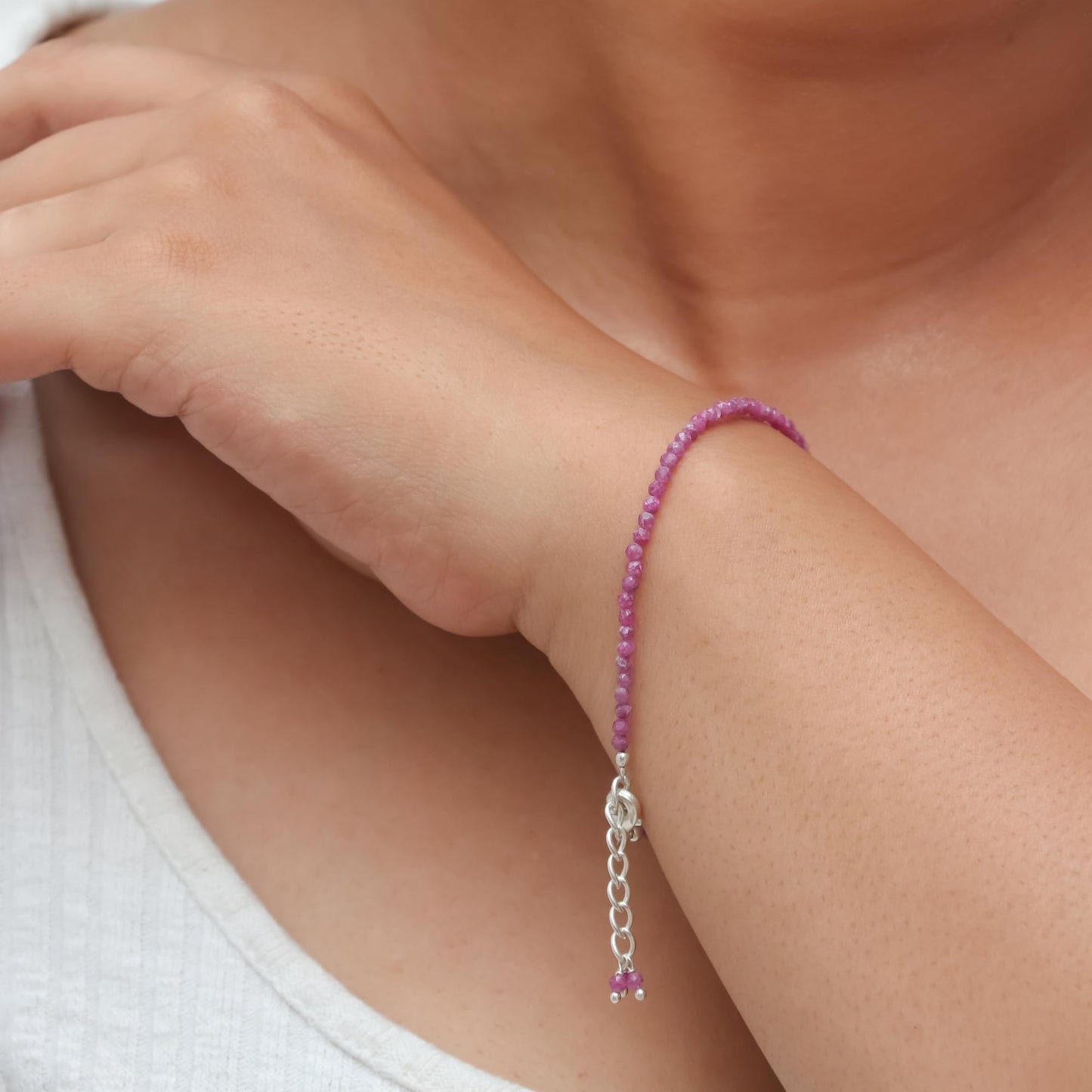 Gempires Red Garnet Dainty Bracelet for Women | Handmade 2.5 mm Faceted Beads | Minimalist Stacking Jewelry | Adjustable Lightweight Design | January Birthstone Gift