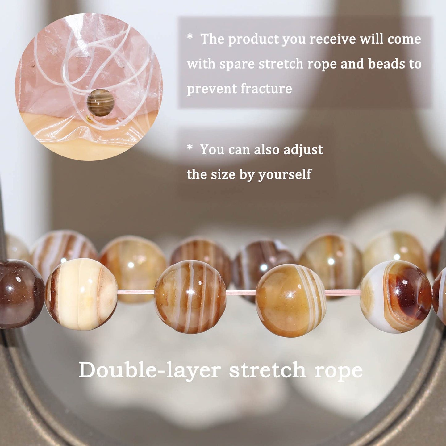 DAZCOLO 8mm Natural Gemstone Stretch Bracelet, Handmade Unisex Crystal Bracelets for Meditation, Yoga, Spiritual Healing & Positive Energy (Botswana Agate)