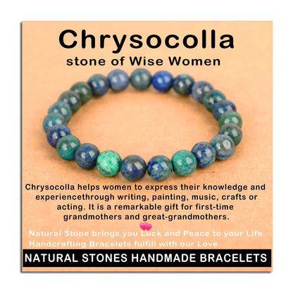 AD Beads Handmade Gemstone Stretch Elastic Bracelet Crystal Healing Reiki Nature's Beauty and Spiritual Essence Unisex (8mm, Chrysocolla (Wise Women))