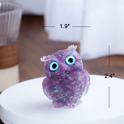 OwMell Owl Statue Tumbled Stone Gemstone Owl Figurine Home Decor Shelf Decor 2.5" - Amethyst