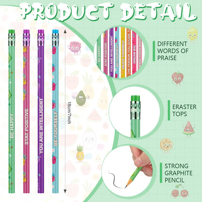 Leinuosen 300 Pcs Scented Pencils Bulk for Kids Inspirational Cute Fun Wood Smelly Pencils with Erasers Fruit Elements for School Classroom Office Students