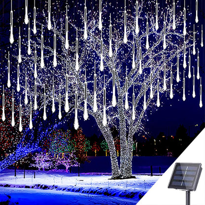 Kwaiffeo Solar Christmas Lights Outdoor, 16 Tubes(Equivalent to 2 Sets of 8-Tube) Solar Powered Meteor Shower Light Snow Falling Icicle Lights for Xmas Tree Halloween Decoration Wedding Party, White