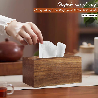 BIBELUN Tissue Box Cover,Acacia Wood Tissue Box Cover Rectangle with Slide-Out Bottom,Wooden Decorative Cube Facial Tissue Holder/Organizer/Dispenser for Bathroom,Office Desk & Bedroom Decor