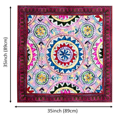 Purpledip Cotton Tapestry 'Valley Of Flowers': Vintage Embroidery Table Cover Or Wall Hanging (11361)