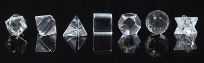 Crocon Clear Quartz 7 Pcs Platonic Solid Sacred Stones Geometry Set for Reiki Healing Chakra Stone Balancing Crystal Cleansing Spiritual Money Good Luck Decor Size: 15-20 mm