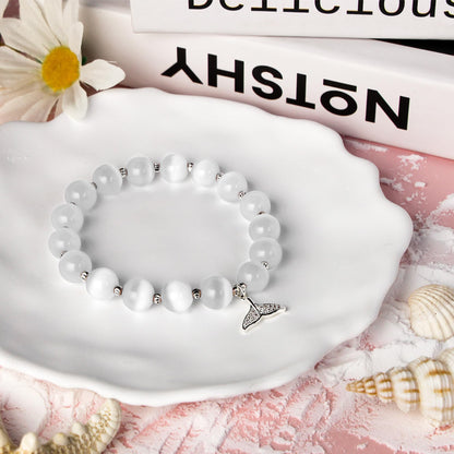 pcgaga Natural Crystal Stretch Bracelet Heart Healing Crystals for Women Friends Beaded Jewellery Bracelet Love Charm Valentines Gift for Her (Fishtail White)