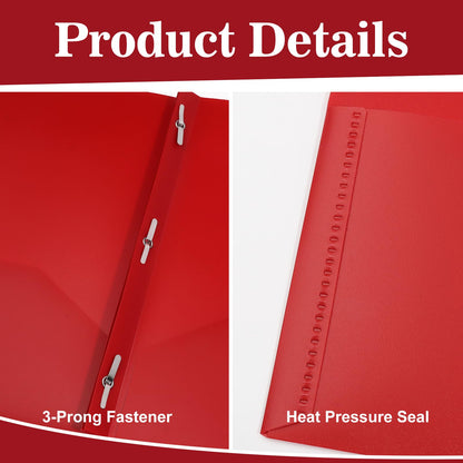 EEHZTSI 12-Pack Plastic Folders with Pockets and Prongs, 2-Pocket Poly Folders with 3 Fasteners Holds 8-1/2" x 11" Paper for School/Office/Home, Red