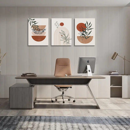 Boho Wall Art Prints, Boho Wall Decor, Abstract Geometric Prints Black Beige Terracotta Minimalist Art, Natural Framed Canvas Prints Artwork For Living Room Bathroom Bedroom Wall Decor