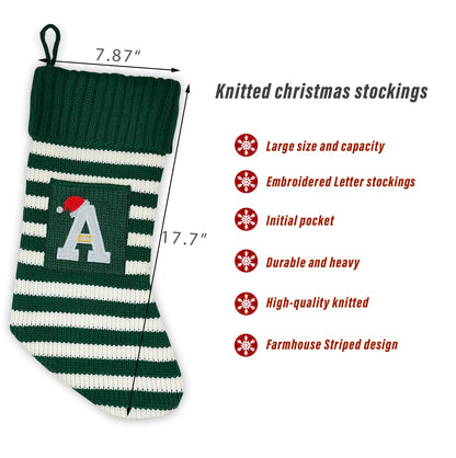 Christmas Stocking Knit Initial Christmas Stockings for Family Farmhouse Monogram Letter Christmas Stockings Christmas Decorations Gift Stocking Personalized Stocking Embroidered Letter A