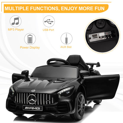 Winado 12V Ride on Car, Licensed Mercedes Benz AMG GTR Battery Powered Electric Vehicle, w/Parent Remote, Wider Seat, LED Lights, Openable Doors, MP3 Player, Smooth Start, 3 Speeds - Black