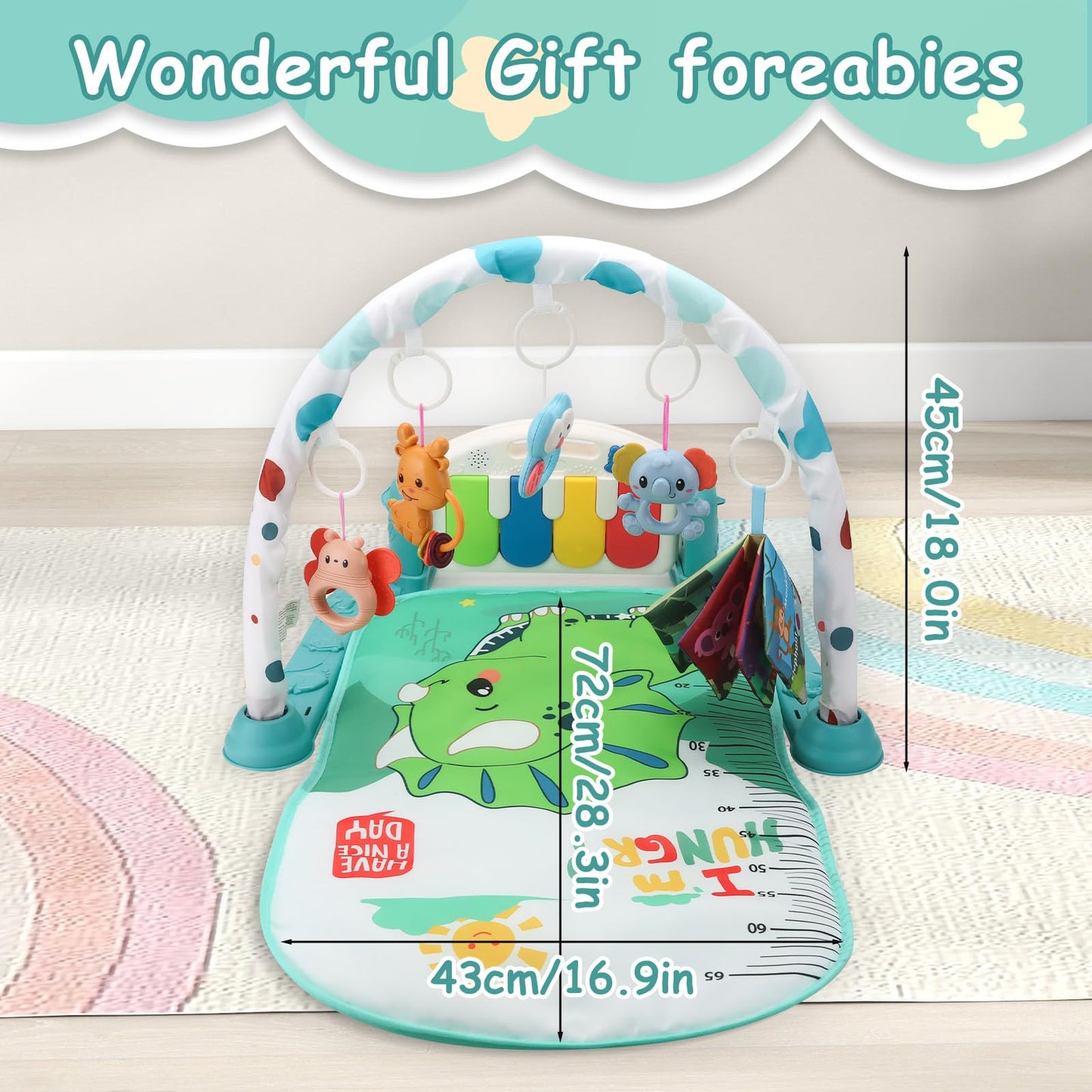 BOMPOW Baby Play Gym Mat, Play Activity Mat with Music and Lights, Piano Gym, Early Development Baby Gift for Babies Newborn Tummy Time Play Mat