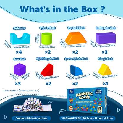 Pairez Toys Magnetic Blocks, Large 1.65 inch Magnetic Cubes for Kids, 3D Multi-Shape Building Blocks, Preschool Educational Building Kit, Montessori Sensory Toys for Toddlers 3-5 (19pcs)