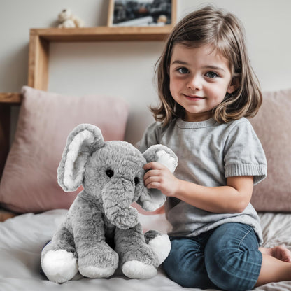 Mikee Fluffie Elephant Stuffed Animals Soft Plush Toy for Baby Girls Boys,12" Grey Soft Small Stuffed Elephant Huggable Gifts for Birthday