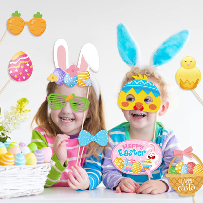 25 Pcs Happy Easter Photo Booth Props for Happy Easter Party Decoration Supplies, Easters Theme Selfie Props Photography Backdrop Decorations for Spring Easters Party Favors