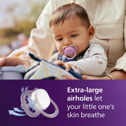Philips Avent Ultra Air Pacifiers - Orthodontic Design, for Babies 6-18 Months, Soft Silicone Symmetrical Nipple, BPA-Free, 2 Sterilizing Cases, 4 Pack, SCF087/25