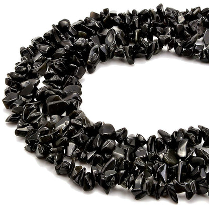 PLTbeads 5-8mm Natral Healing Gemstone Waist Bracelets Necklace Kit Irregular Stone DIY Crafts Design Jewelry Making 1 Strand per Bag Approxi 34 inch (Black Obsidian Chips)