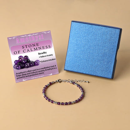 4mm Purple Amethyst Tiny Beaded Bracelets For Women, Energy Gem Charm Jewelry Adjustable Bracelet Gifts for Mom, Daughter, Wife, Coworkers, Friends, Bestie