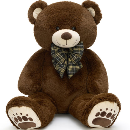 Karister Giant Teddy Bear 4 Feet, Lifesize Chocolate Brown Soft Plush Stuffed Animal with Bow Tie & Big Belly for Kids Girls Boys, Hugging Bear Birthday Gift for Girlfriend Valentines Christmas