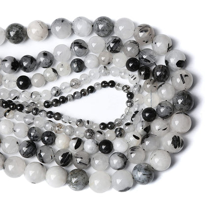 4MM 86PCS Natural Crystal Stone Black Rutile Quartz Gemstone 2A Grade Loose Beads for Jewelry Making DIY Bracelet Necklace Semi Precious Beads 1 Strand
