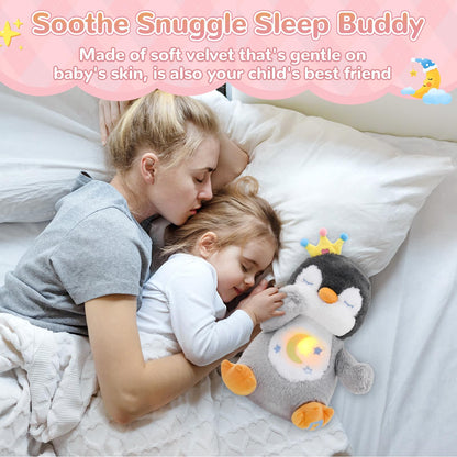 MILEGI Breathing Stuffed Animal, Soothe Snuggle Penguin & Bunny Plush, Sleep Buddy Soothing Breathing Plush for Anxiety Adults and Kids, Penguin Plushie with Realistic Breathing and Lights Music