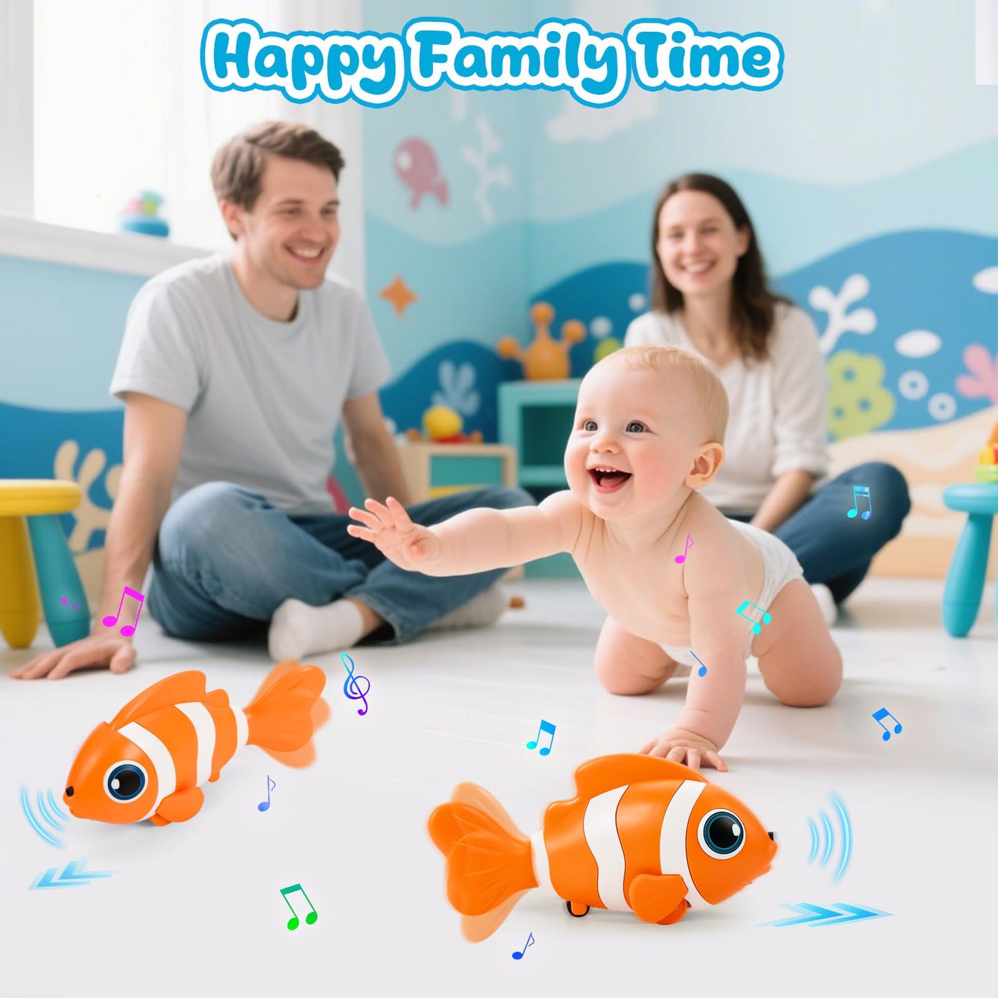 Crawling Fish Baby Toys, Novelty Tummy Time Toys for Babies 6-12 Months, Magic Swinging Fish Crawling Toys for Infant Toddler Learning Crawl Walking Dancing Goodie Bag Stuffers 1st Birthday Gift