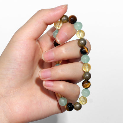 Risyfjew Natural Healing Crystal Bracelet for Women Wealth Money Bracelet Good Fortune Jewelry Gift With Citrine Pyriste Green Aventurine Tiger Eye
