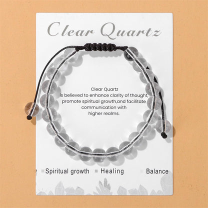 Lit Wall Clear Quartz Bracelet for Women 8mm Handmade Adjustable Natural Stone Healing Crystal Bracelet, Strand, Toggle Clasp, White, Clear Quartz, April/December Birthstone