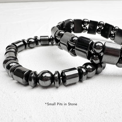 VIKI LYNN 2 Pcs Hematite Magnetic Bracelets for Women and Men Hematite Magnetic Stone Beads Adjustable Magnetic Bracelet Wristband Dainty Jewelry Gift for Mom, Dad, Wife, Friend, Couple