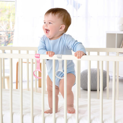 Beavorty Baby Pull up Rings 4 Pcs Plastic Hanging Rings for Playpen and Crib Toddler Walking Assistant and Standing Support Toy for Early Development