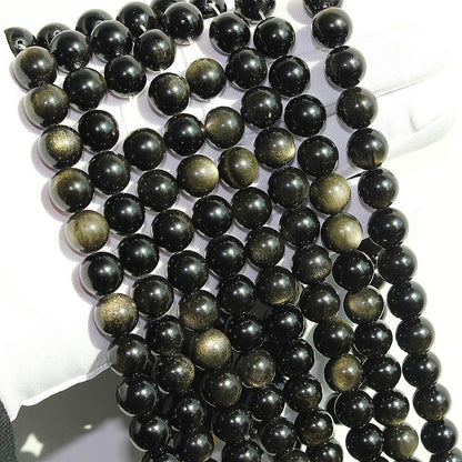 MJDCB Rare Collection Natural Stone Beads Gold Obsidian Round Loose Beads for Jewelry Making DIY Bracelet Necklace (6mm)