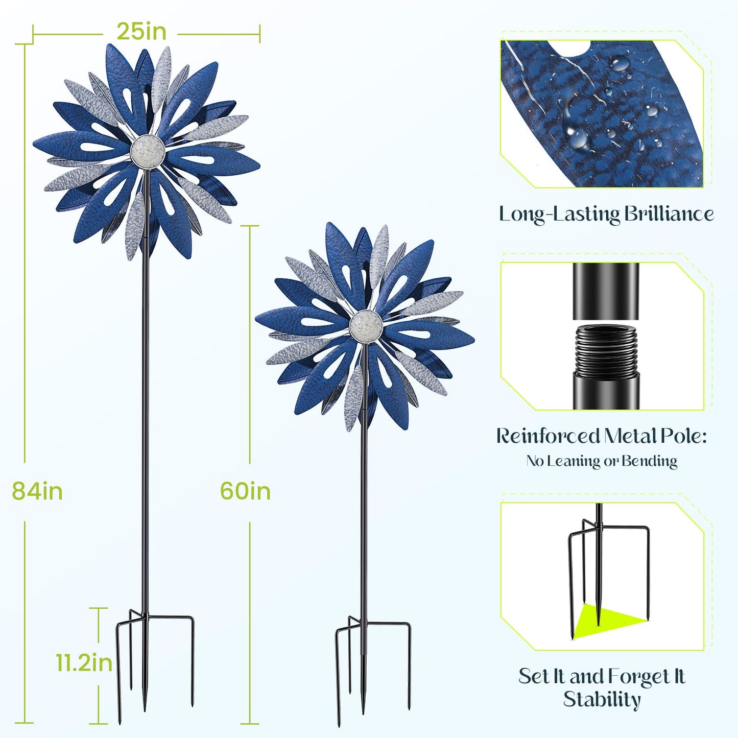 Homdox 84" Wind Spinner Metal Kinetic Yard Spinner for Outside Patio, Garden Art Wind Sculptures & Spinners, Stability Windmill GIFS for Mother's Day Birthday Yard Lawn Decor,Large 25" Blades