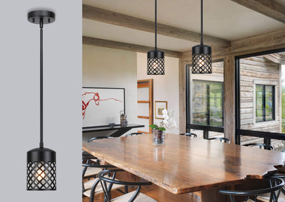 XiNBEi Lighting Black Pendant Lights Kitchen Island, Farmhouse Mini Pendant Light Metal Cage Adjustable Hanging Lighting for Kitchen Dining Room Bathroom XB-P328-MB