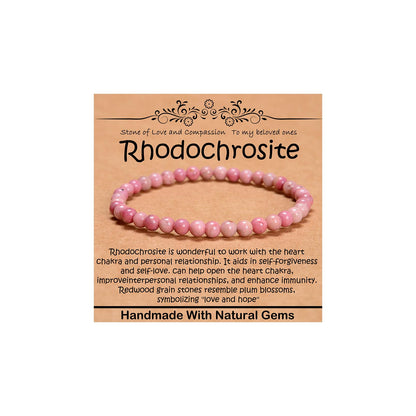 CHCCOYE 4mm Natural Healing Gemstone Bracelet Handmade Yoga Stretch Elastic Bracelet Stress Relief Crystal Jewelry for Men and Women (4mm, Rhodochrosite)