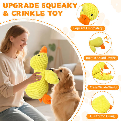 VOXGET Dog Calming Duck Toy, 2026 New Interactive Plush Duck Toy with Quack Sound and Crazy Crinkle for Dogs Keep Busy, Soft Stuffed Calming Pillow for Puppy Reduce Boredom -Yellow, 17.7"x14.9"(L)
