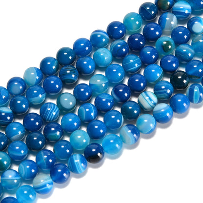jodaying 10mm Blue Stripe Agate Smooth Round Natural Gematone Loose Beads for Jewelry Making DIY Findings 1 Strand 15"