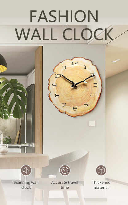 Funsec 12 Inch Annual Ring Wall Clock - Wood Grain Stump Clock with Arabic Numerals - Battery Powered, Silent Quartz Movement - Decorative for Home, Living Room, Office - Size: 10.55"W x 11.88"H