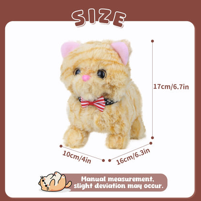 Walking Kitten Toy for Kids, Interactive Electronic Plush Toy with Meows Tail Wagging Head Shaking 2 Speed Modes, American Shorthair Stuffed Animals Gifts for Christmas Birthday Toddlers Yellow 7.5''