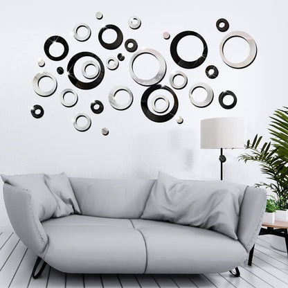 Outus 72 Pieces Wall Stickers Decor Acrylic Circle Mirror Removable Black and Sliver Wall Decor Round Dots DIY Red Living Room Decals Modern Art Murals for Home Bathroom Bedroom Decoration