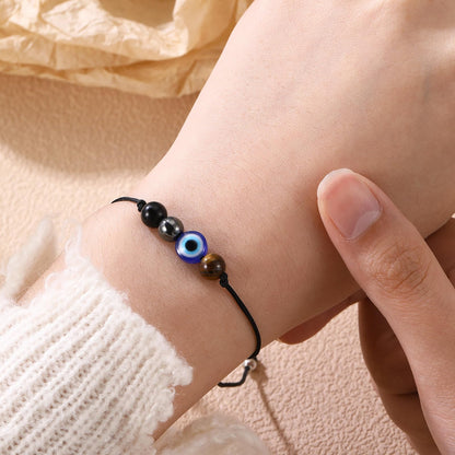 Miss Pink Evil Eye Bracelets Triple Protection Bracelet fro Women Men, Evil Eye Jewelry Triple Threat Natural Healing Crystals Beads Charm Empath Protection Chakra Bracelets Hematite Stone (TP)