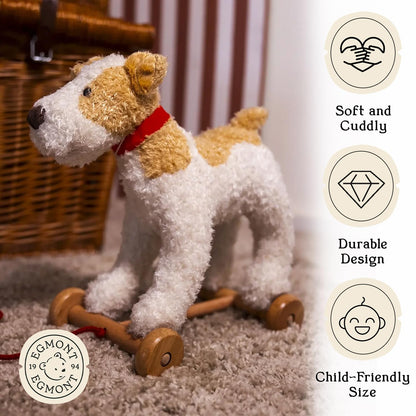 Egmont Toys Eliot Wooden Pull Dog – Montessori Toy for 1 Year Old, Plush Dog Pull Along Set on Wheels, Toddler Pull Puppy, Wooden Soft Plush for Boys and Girls, Educational Baby Drag Along Gift