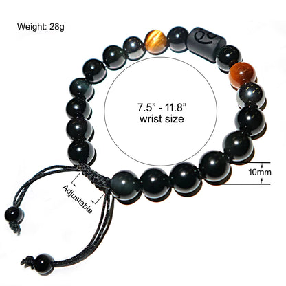 Yocicil Birthday Gift, Rainbow Black Obsidian Mens Bracelet, Couples Bracelets 10mm Natural Tigers Eye Hematite Bracelet, Zodiac Healing Crystal Bracelet Good Luck Gifts (Taurus gifts)