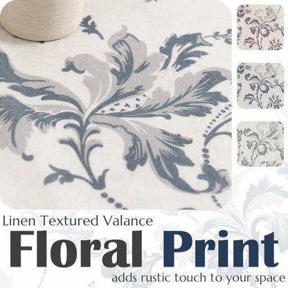 jinchan Linen Valance Curtain Farmhouse Window Decor Floral Print for Kitchen Living Room Double Layer Blackout Valance 18 Inches Rustic Window Treatment 1 Panel Rod Pocket Blue on Beige