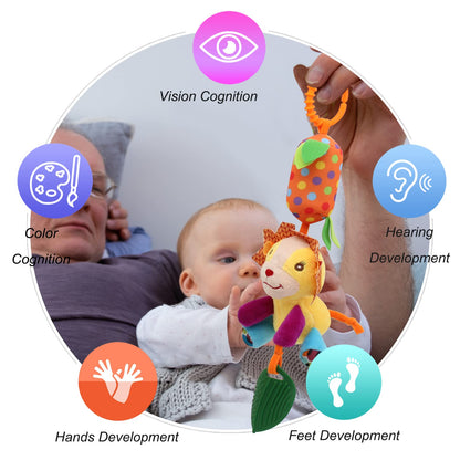 Bloobloomax Baby Soft Hanging Rattle, Car Seat Stroller Toys with Plush Animal C-Clip Ring for Infant Babies Boys and Girls 3 6 9 to 12 Months (4pcs)