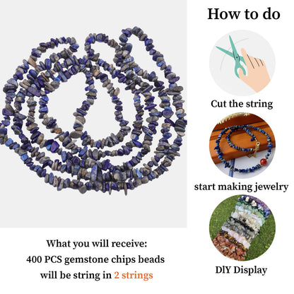 400pcs Natural Chip Stone Beads for Jewelry Making Lapis Lazuli 5-8mm Irregular Gemstones Healing Crystal Loose Rocks Bead Hole Drilled for Ring Earrings Necklace Bracelet Making DIY Art Crafts