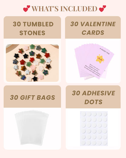 QianCannaor Pocket Hug Cards Bulk Crystal Stone Gift Set - 30Pcs Natural Star-Shaped, Mini Thoughtful Gifts for Friends, Coworkers & Family – Bulk Valentines Day Gifts for Adults, Ladies, College Students, Friends - Thinking of You Anxiety Relief Keepsake